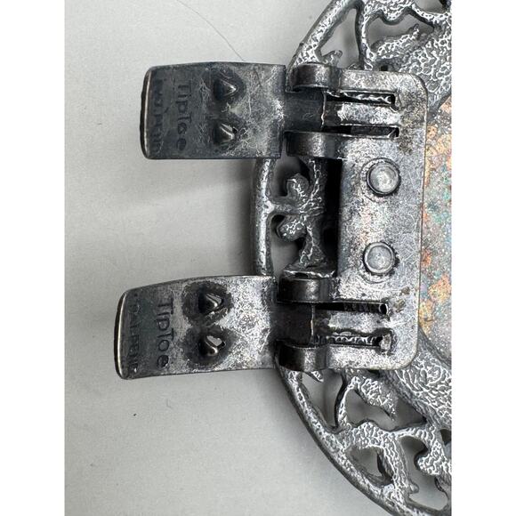 Vintage Signed Tip Toe Guilloche Enamel Hand Painted Rose Shoe Clips - Picture 7 of 10